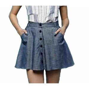 Blue Skirt Size Medium Button Down Front Cotton Joe Benbasset